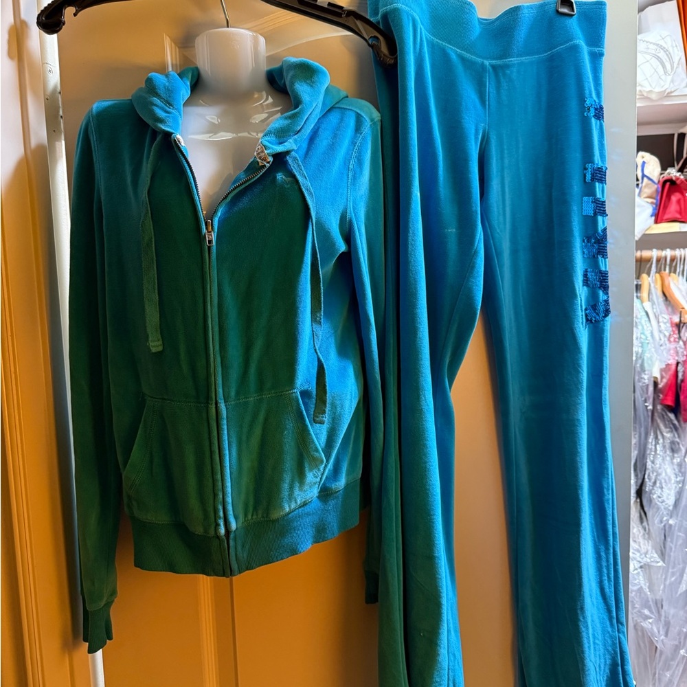 PINK Victoria's Secret Blue Hoodie and Pants Set